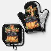 Just hanging around, Resting Kitten In Pumpkin 鍋つかみ&鍋敷きセット (正面/裏面)