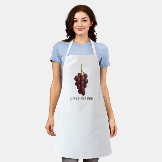 Just Have Fun" Grape Apron – Fun Kitchen or Wine  エプロン (着用した状態)