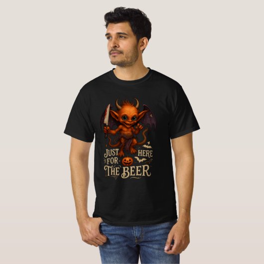 "Just Here for the Beer" Demon Art Tシャツ (正面フル)