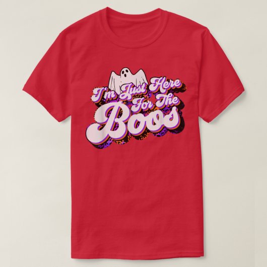 Just Here For The Boos Funny Ghost Leopard Hallowe Tシャツ (デザイン正面)