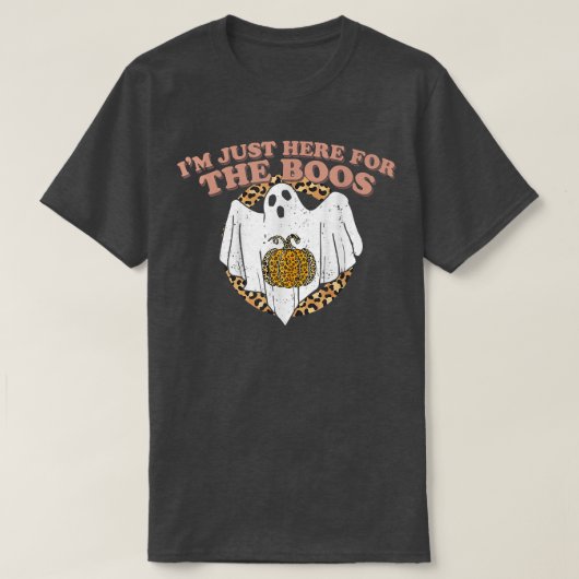 Just Here For The Boos Funny Ghost Leopard Hallowe Tシャツ (デザイン正面)