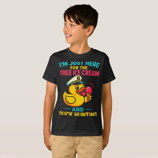 Just Here For The Ice Cream &amp; Duck Hunting Fun Tシャツ (正面フル)
