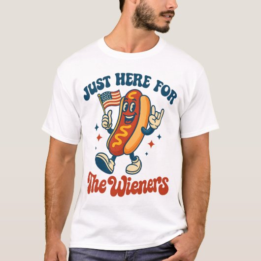 Just Here For The Wieners Funny Hot Dog Rock Tシャツ (正面)