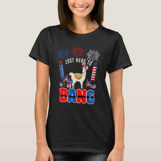 Just Here To Bang Llama Sunglasses American Flag Tシャツ (正面)