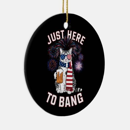 Just Here To Bang USAフラッグビール猫好き7月4日 セラミックオーナメント (右)