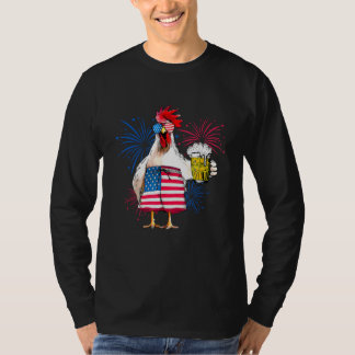 Just Here To Bang USA Flag Chicken Beer 4th Of Jul Tシャツ
