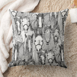 just horses black white クッション