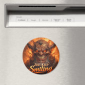 Just Keep Smiling Demon Magnet Button – Dark Humor マグネット (インサイチュ (食洗機))