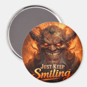 Just Keep Smiling Demon Magnet Button – Dark Humor マグネット (正面/裏面)
