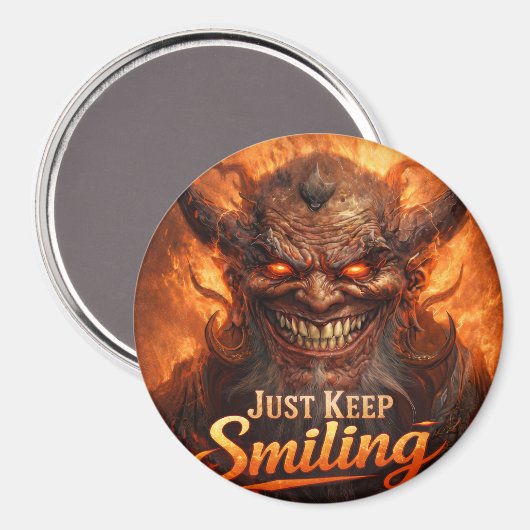 Just Keep Smiling Demon Magnet Button – Dark Humor マグネット (正面/裏面)