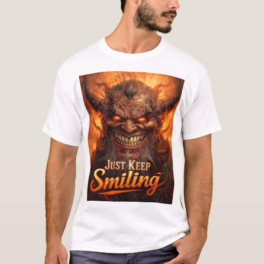 Just Keep Smiling Evil Demon Dark Fantasy Art Tシャツ (正面)