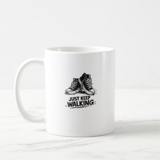 Just Keep Walking スニーカー シルエット デザイン コーヒーマグカップ (左)