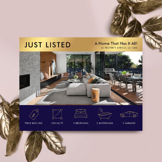 Just Listed Navy & 実在金ゴールド不動産マーケティング ポストカード