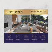 Just Listed Navy & 実在金ゴールド不動産マーケティング ポストカード (正面)