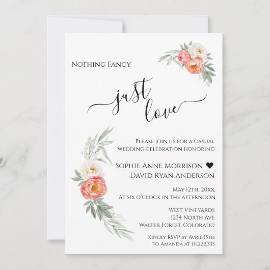 Just Love書道の水彩フローラ結婚 招待状 (正面)