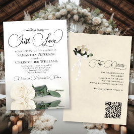 Just Love エレガント White Rose QR Code 結婚's 招待状