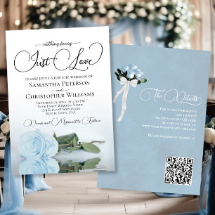 Just Love 淡い色の Dusty BlueバラQRコード結婚s 招待状