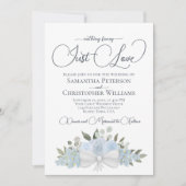 Just Love Dusty Blue BohoフローラQRコード結婚ズ 招待状 (正面)
