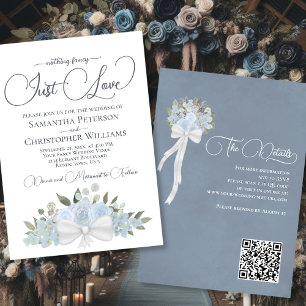 Just Love Dusty Blue BohoフローラQRコード結婚ズ 招待状