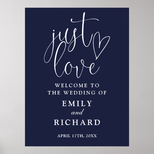 Just Love Navy Blue結婚's Welcome Sign ポスター (正面)