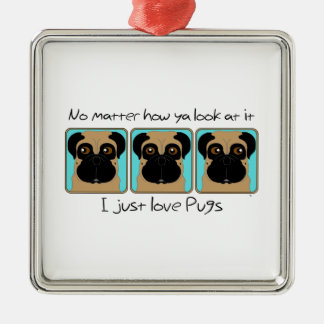 Just Love Pugs引用文とパグおもしろいルッキングのまわりに メタルオーナメント