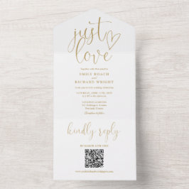 Just Love QR モダン Code Chic金ゴールド結婚 オールインワン招待状