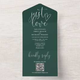 Just Love QR モダン Code Emerald Green結婚's オールインワン招待状