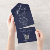 Just Love QR モダン Code Navy Blue 結婚's オールインワン招待状 (貼ってはがせる)