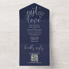 Just Love QR モダン Code Navy Blue 結婚's オールインワン招待状