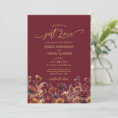 Just Love Rustic Burgundy Boho Wildflowers Wedding 招待状 (スタンド正面)