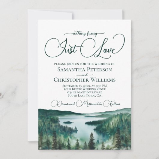 Just Love Rustic Lake Tahoe QR Code Wedding  招待状 (正面)
