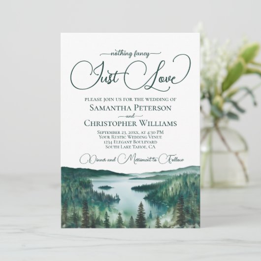 Just Love Rustic Lake Tahoe QR Code Wedding  招待状 (スタンド正面)