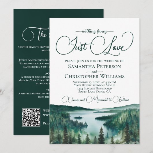 Just Love Rustic Lake Tahoe QR Code Wedding  招待状 (正面/裏面)