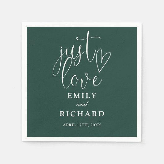 Just Love Script エレガント Emerald Green 結婚's スタンダードカクテルナプキン (正面)