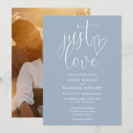 Just Love Script エレガント Photo Dusty Blue 結婚's 招待状