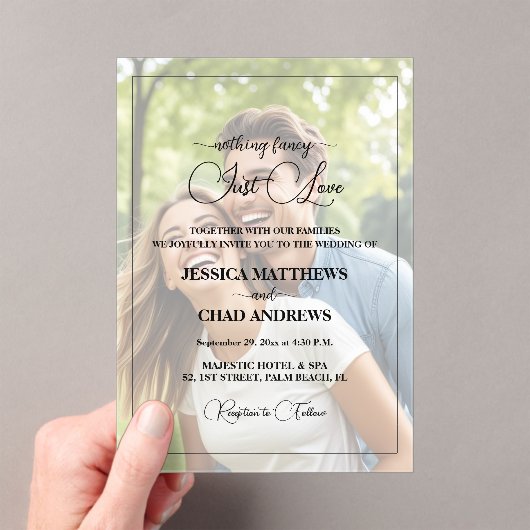 Just Love Text Overlay Photo Wedding  アクリル招待状 (インサイチュ (ポータブル))