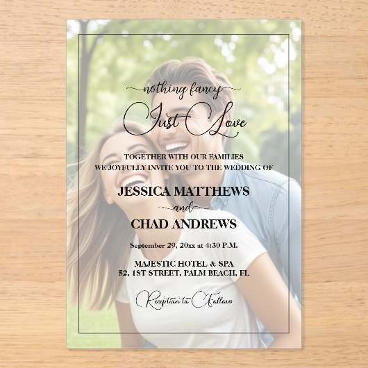 Just Love Text Overlay Photo Wedding  アクリル招待状 (正面)