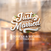 Just Marriedと書かれた白金のスクリプトが、結婚式の車に飾られている ウィンドウサイン (シート2)
