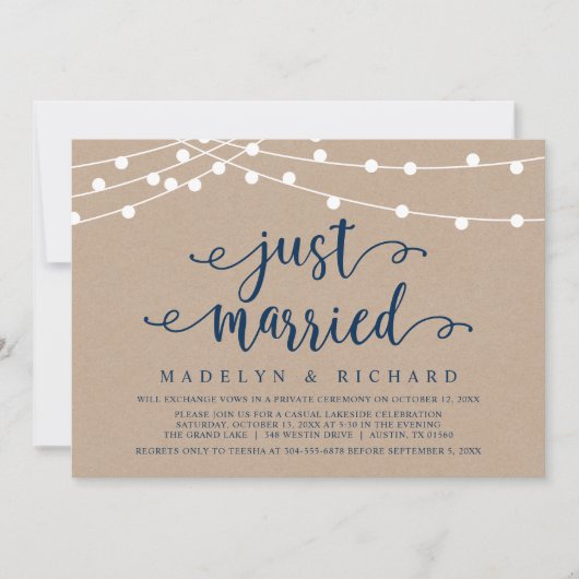 Just Married、エロープメント・ウェディングパーティーのお祝い 招待状 (正面)