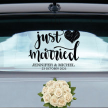 Just Married ロマンティック ブラックスクリプト ウェディングカー