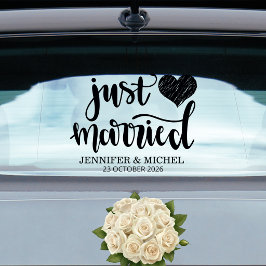 Just Married ロマンティック ブラックスクリプト ウェディングカー ウィンドウサイン