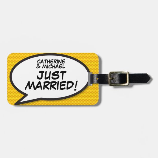 JUST MARRIED 楽しいモダン ラゲッジタグ (正面横)