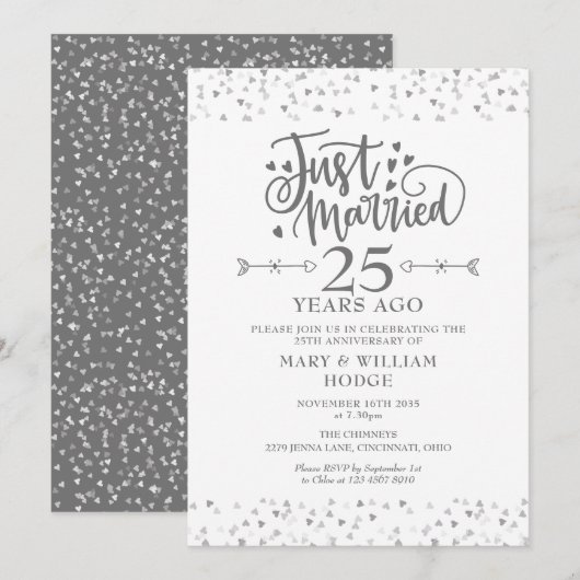 Just Married 25th Wedding Anniversary 招待状 (正面/裏面)