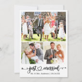 Just Married 3 Photo Calligraphy Heart Wedding 案内状 (正面)