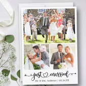 Just Married 3 Photo Calligraphy Heart Wedding 案内状