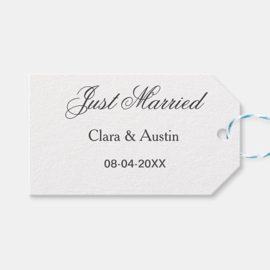 Just Married add couple name date year wedding sim ギフトタグ (正面(横))
