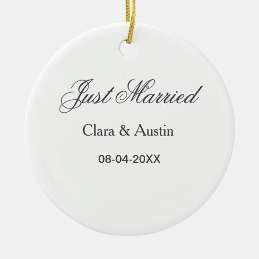 Just Married add couple name date year wedding sim セラミックオーナメント (正面)