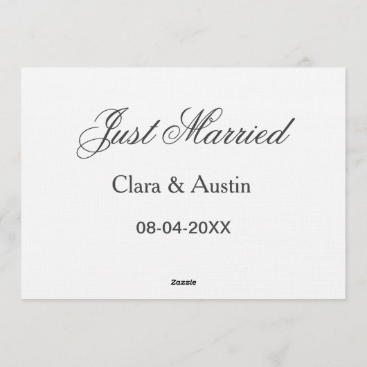 Just Married add couple name date year wedding sim 招待状 (裏面)