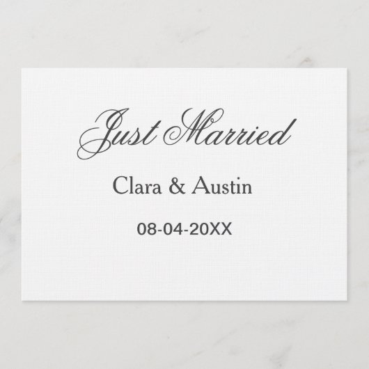 Just Married add couple name date year wedding sim 招待状 (正面)