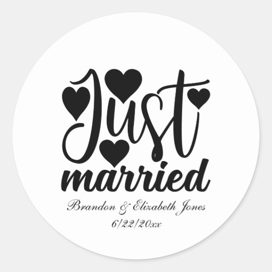 Just Married add names Date Wedding  ラウンドシール (正面)